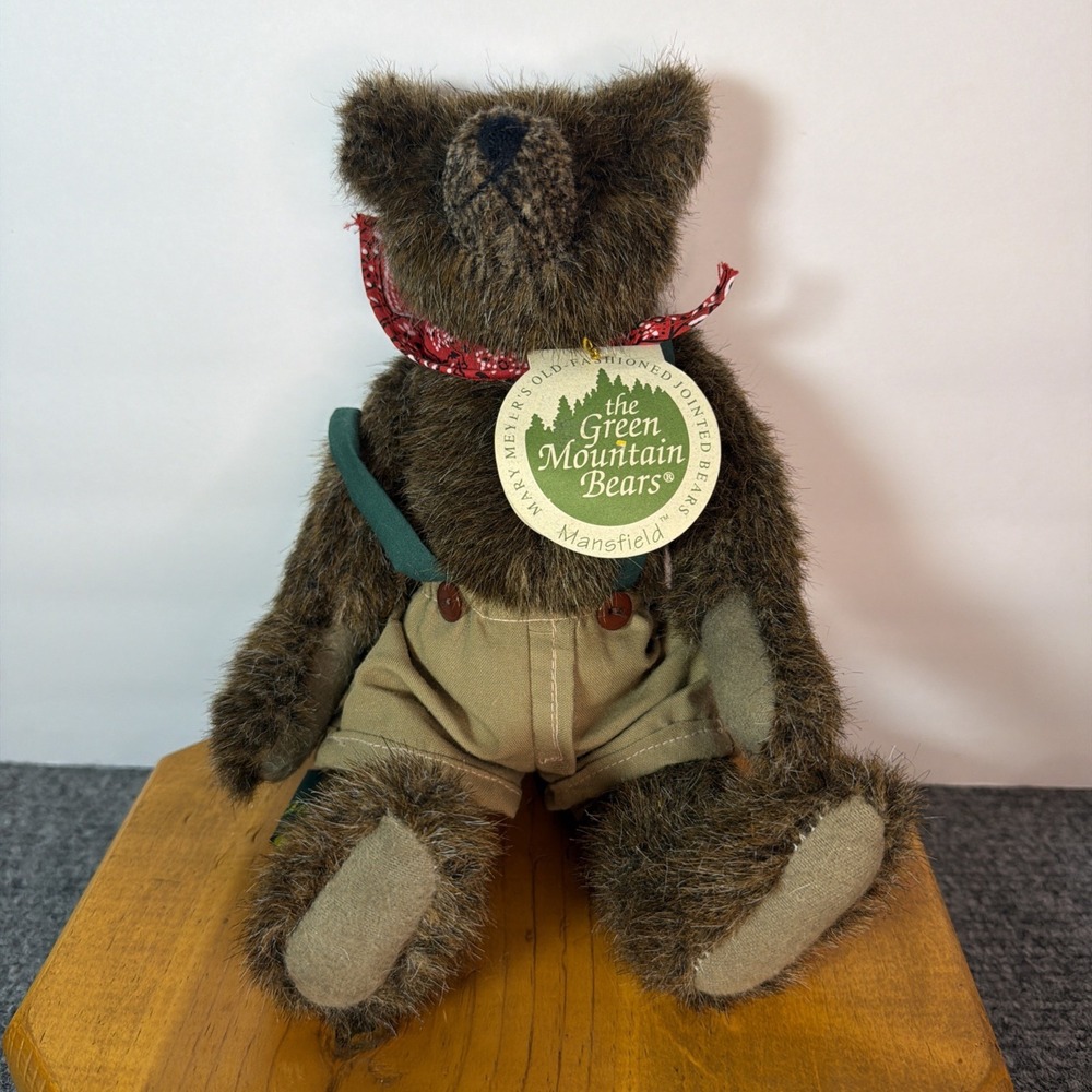 Mary Meyers 'GREEN‎ MOUNTAIN' BEARS MANSFEILD Jointed Teddy Bear Mint 10" tall